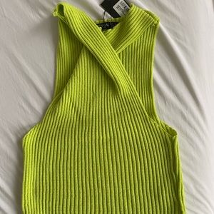 LIME KNIT CROSS OVER CROPPED TANK
